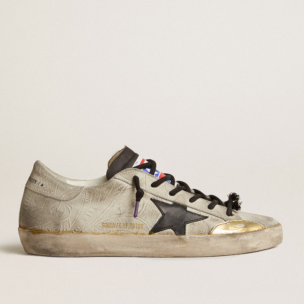 Golden Goose Women's Super-Star LAB With Floral Print And Black Leather Star GWF00426.F003819.10471