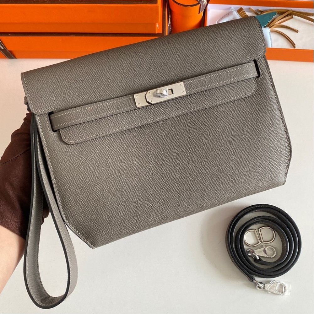 High Quality Replica Hermes Kelly Depeches 25 Pouch in Etain Epsom Calfskin $ 419 USD