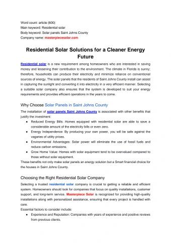 Residential Solar Solutions for a Cleaner Energy Future