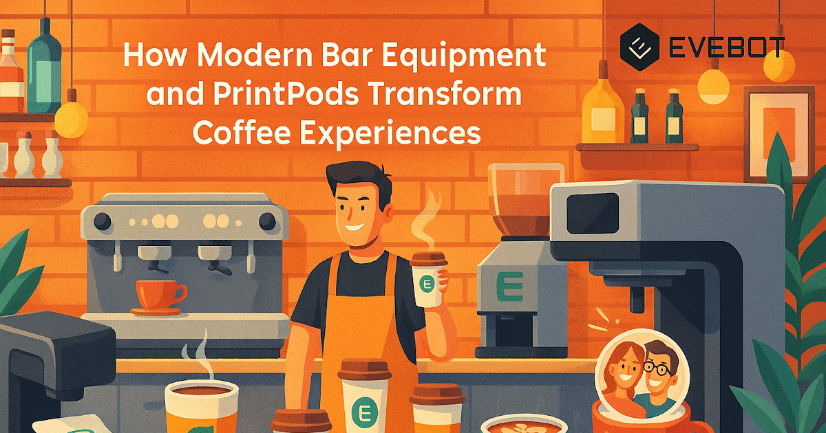 EVEBOT Coffee Printers, leading edible ink printer in the world: How Modern Bar Equipment and PrintPods Transform Coffee Experiences