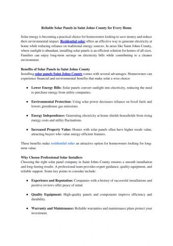 Reliable Solar Panels in Saint Johns County for Every Home